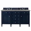 James Martin Vanities Brittany 60in Double Vanity, Victory Blue w/ 3 CM Grey Expo Quartz Top 650-V60D-VBL-3GEX